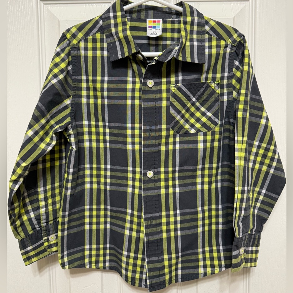 Healthtex Lime and Charcoal Plaid Shirt